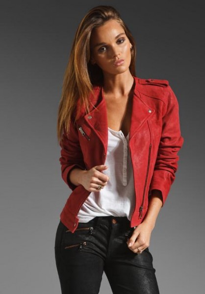Joie Lexandra Leather Motorcycle Jacket in Faded Scarlet